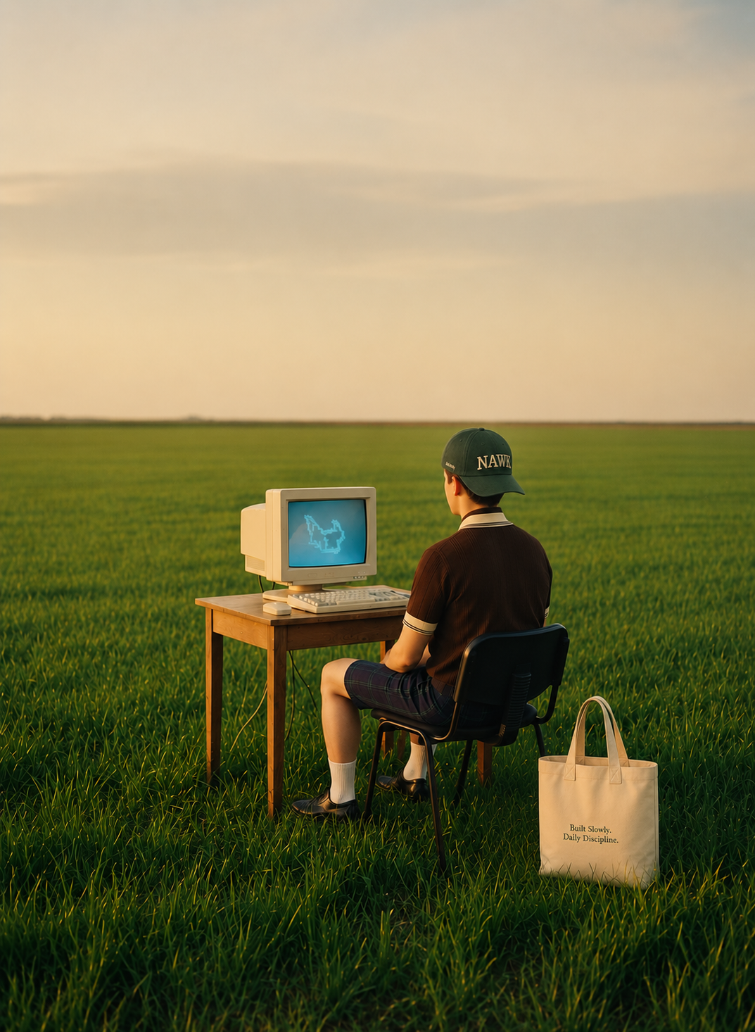 NAWK campaign scene with a computer in a green field