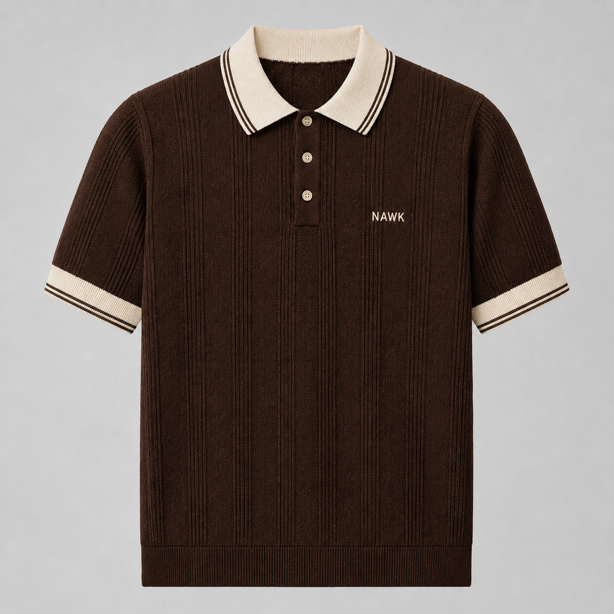 Brown knit polo front